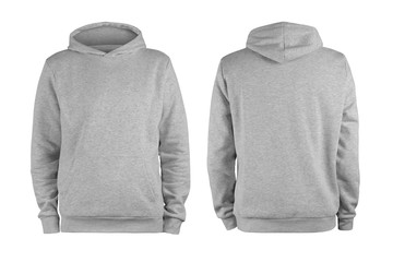 Men's grey blank hoodie template,from two sides, natural shape on invisible mannequin, for your...
