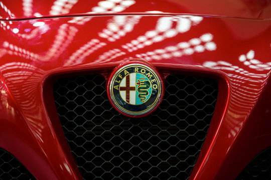Detail of the Alfa Romeo car. Alfa Romeo Automobiles is Italian car manufacturer, founded in Milan.