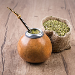Yerba mate in a traditional calabash gourd