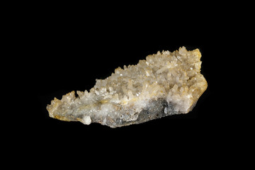 Macro mineral quartz stone on a black background