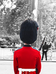 the guards of the Buckingham Palace during the traditional Changing of the Guard ceremony London...