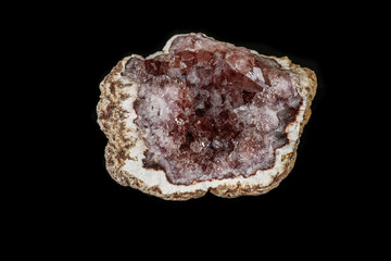 Macro mineral stone Pink Amethyst on a black background