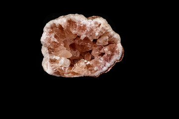 Macro mineral stone Pink Amethyst on a black background