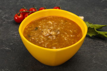 Caucasian Kharcho soup with beef meat