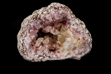 Macro mineral stone Pink Amethyst on a black background