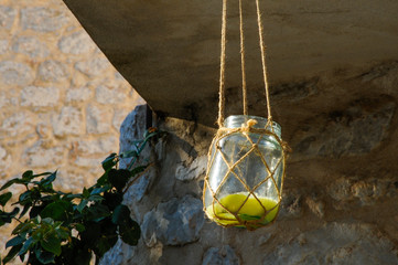 lantern hanging on the wall