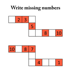 worksheet,  write the missing numbers. Mathematics task. 