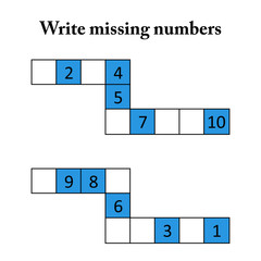 worksheet,  write the missing numbers. Mathematics task. 