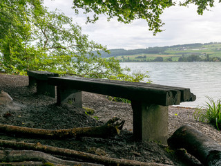 resting place by the lake, benches, lake view