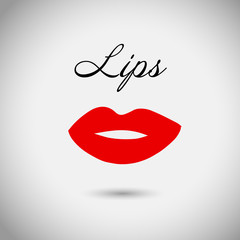 Red lips, sexy woman's kiss with birthmark, flat style, vector illustration. Beauty logo. Element design lips