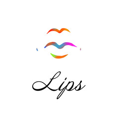 Obraz premium Rainbow colored lips, sexy woman's kiss with birthmark, flat style, vector illustration. Beauty logo. Element design lips