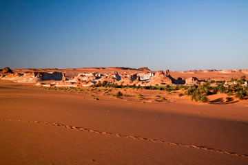 Panoramic view to Boukkou lake group of Ounianga Serir lakes at the Ennedi, Chad