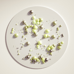 Beautiful background with balls, science, molecule, atom. 3d illustration, 3d rendering.