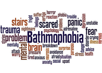 Bathmophobia fear of stairs or steep slopes word cloud concept