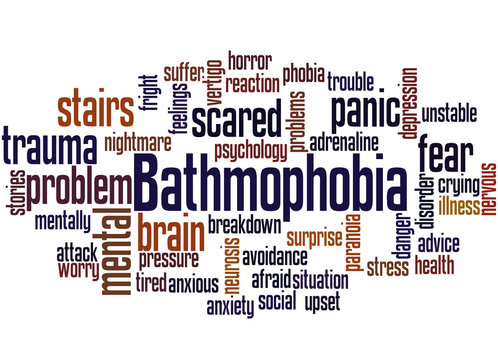 Bathmophobia fear of stairs or steep slopes word cloud concept
