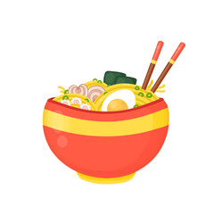 Cartoon ramen bowl. Vector flat 