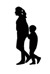 woman and son walking silhouette vector