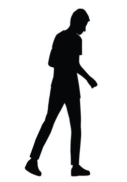 teenger boy walking, silhouette vector
