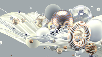 Fototapeta premium Beautiful abstract background with volume elements, balls, texture, lines. 3d illustration, 3d rendering.