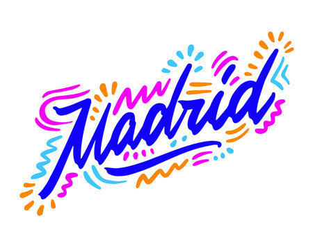 Madrid Handwritten city name.Modern Calligraphy Hand Lettering for Printing,background ,logo, for posters, invitations, cards, etc. Typography vector.