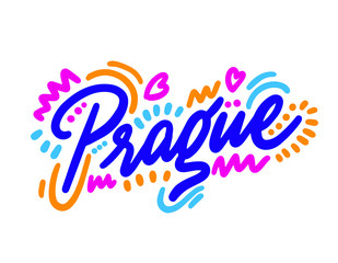 Prague Handwritten city name.Modern Calligraphy Hand Lettering for Printing,background ,logo, for posters, invitations, cards, etc. Typography vector.
