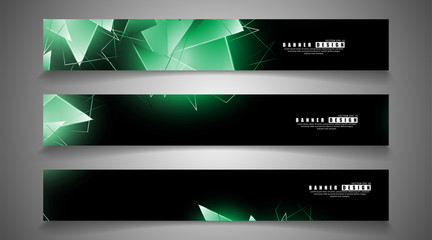 banner collection. abstract background with luminous green triangles   that overlap . isolated black background. vector illustration of eps 10