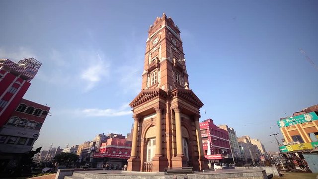 Close up of the colonial clock tower in the centre of Faisalabad, Pakistan