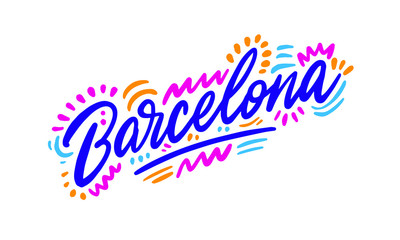 Barcelona Handwritten city name.Modern Calligraphy Hand Lettering for Printing,background ,logo, for posters, invitations, cards, etc. Typography vector. - obrazy, fototapety, plakaty