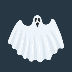 Ghost character. Halloween scary ghostly monster, dead boo spook and cute funny boohoo spooky fly anima or horror curious devil phantom costume isolated cartoon vector icon