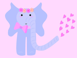 EPS 10 vector. Elephant in kawaii style on pink background.