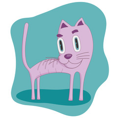 Vector illustration of strange violet cat with amazed look