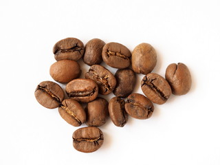 flat lay with roasted coffee beans