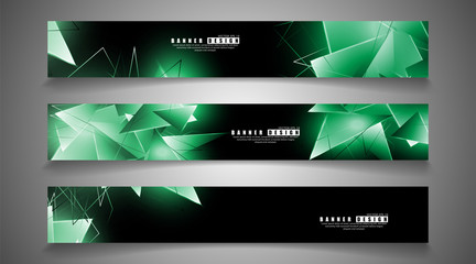 banner collection. abstract background with luminous green triangles   that overlap . isolated black background. vector illustration of eps 10