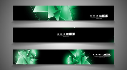 banner collection. abstract background with luminous green triangles   that overlap . isolated black background. vector illustration of eps 10