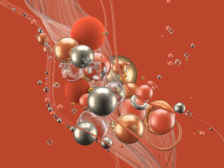 Obraz premium Beautiful abstract background with volume elements, balls, texture, lines. 3d illustration, 3d rendering.