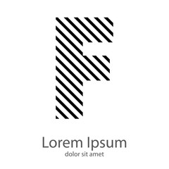 Logotipo con letra F con patrón rayado en diagonal en color negro 