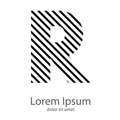 Logotipo con letra R con patrón rayado en diagonal en color negro 