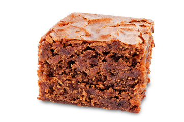 Chocolate brownie cake on a white isolated background