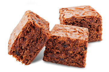 Chocolate brownie cake on a white isolated background