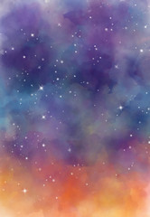 Star field in galaxy space with nebula, abstract watercolor digital art painting for texture background