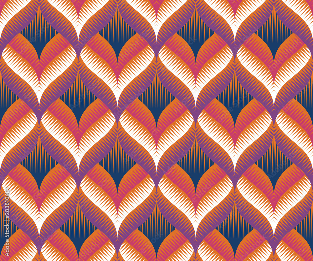 Poster waves seamless pattern with geometric texture. optical illusion of volume.