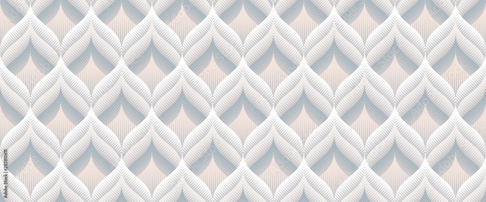 Poster waves seamless pattern with geometric texture. optical illusion of volume.
