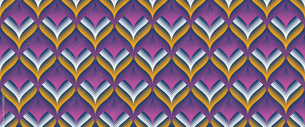 Poster waves seamless pattern with geometric texture. optical illusion of volume.