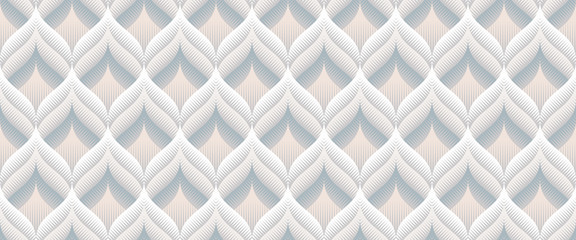 Waves seamless pattern with geometric texture. Optical illusion of volume.