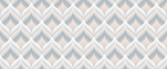 Waves seamless pattern with geometric texture. Optical illusion of volume.
