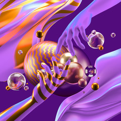 Fototapeta premium Beautiful abstract background with volume elements, balls, texture, lines. 3d illustration, 3d rendering.