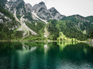 Naklejka na ściany i meble Lake Gosau (in German Gosausee), Dachstein Salzkammergut region, Austria, June 17, 2019.