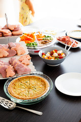 Easter cookies, caprese salad, and veggie tray