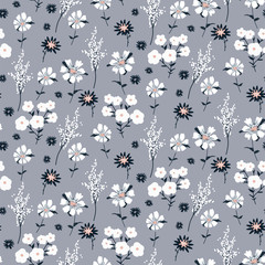 Flowers vintage blue colors seamless vector pattern.