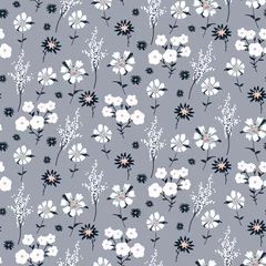Foto op Plexiglas Grijs Bloemen vintage blauwe kleuren naadloze vector patroon.